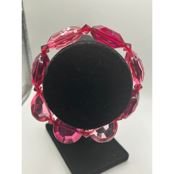 Large Pink Glass Crystal Stretch 7 Inch Bracelet! - Picture 3 of 8